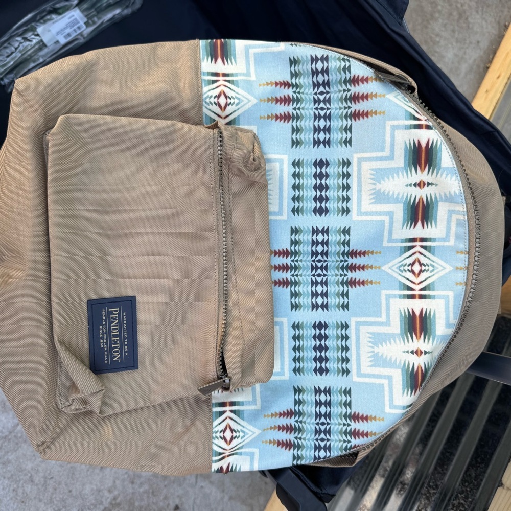 Pendleton Tan And Blue Patterned Men's Backpack - image 1
